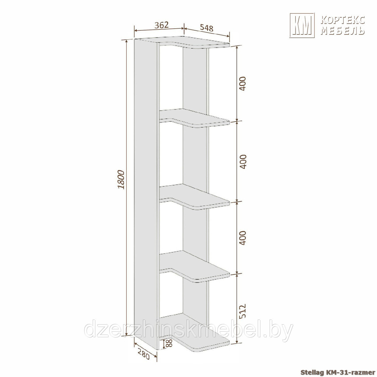 Стеллаж КМ 31 угловой .Кортекс-мебель - фото2