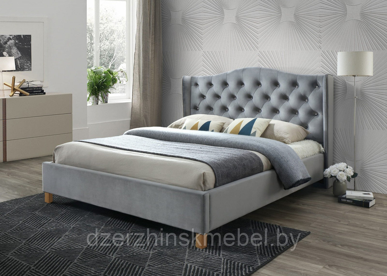 Кровать SIGNAL ASPEN VELVET BLUVEL 78 зеленый/дуб, 140x200. Производство Польша. - фото3